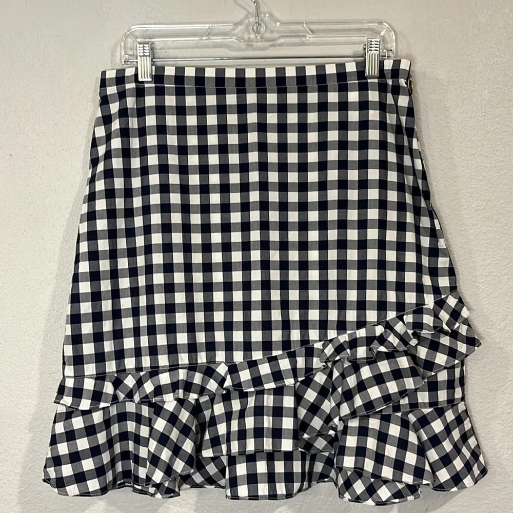 Draper James ‘Dolly’ gingham checked ruffled mini skirt cotton poplin 10 - Picture 4 of 9